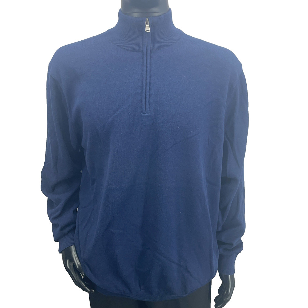 Charleston Threads Men's 2XL 1/4 Zip Pullover Navy Blue 100% Cotton Mock Neck